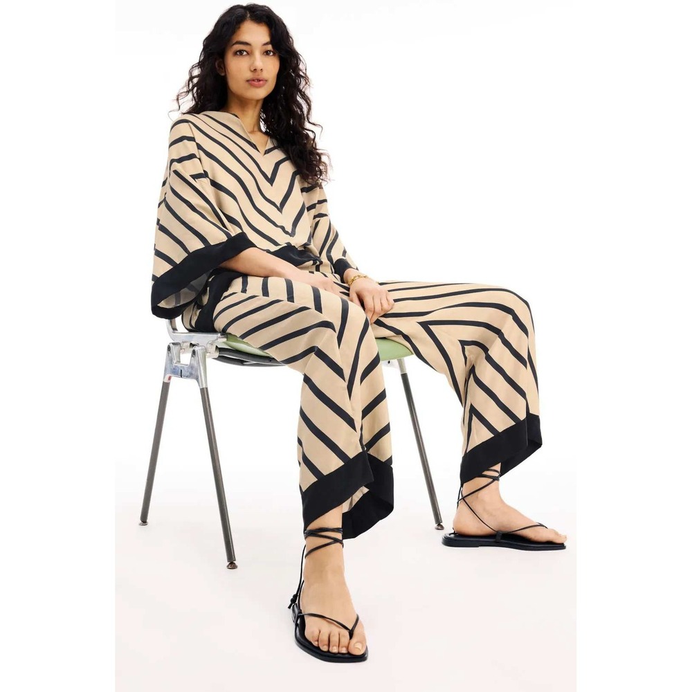 By Malene Birger Cream Black Diagonal Stripe Wide Leg Pants Size 42